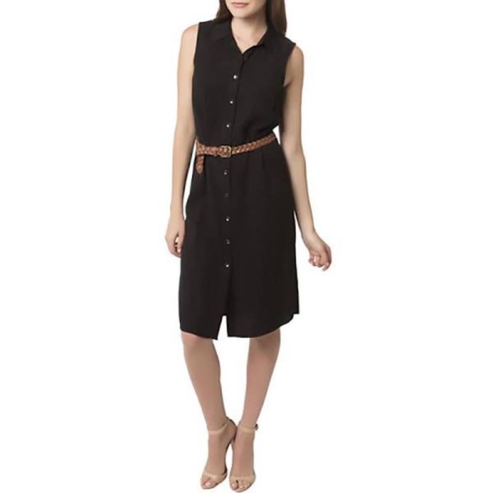 Splendid Black Button Midi Belted Shirt Dress XS